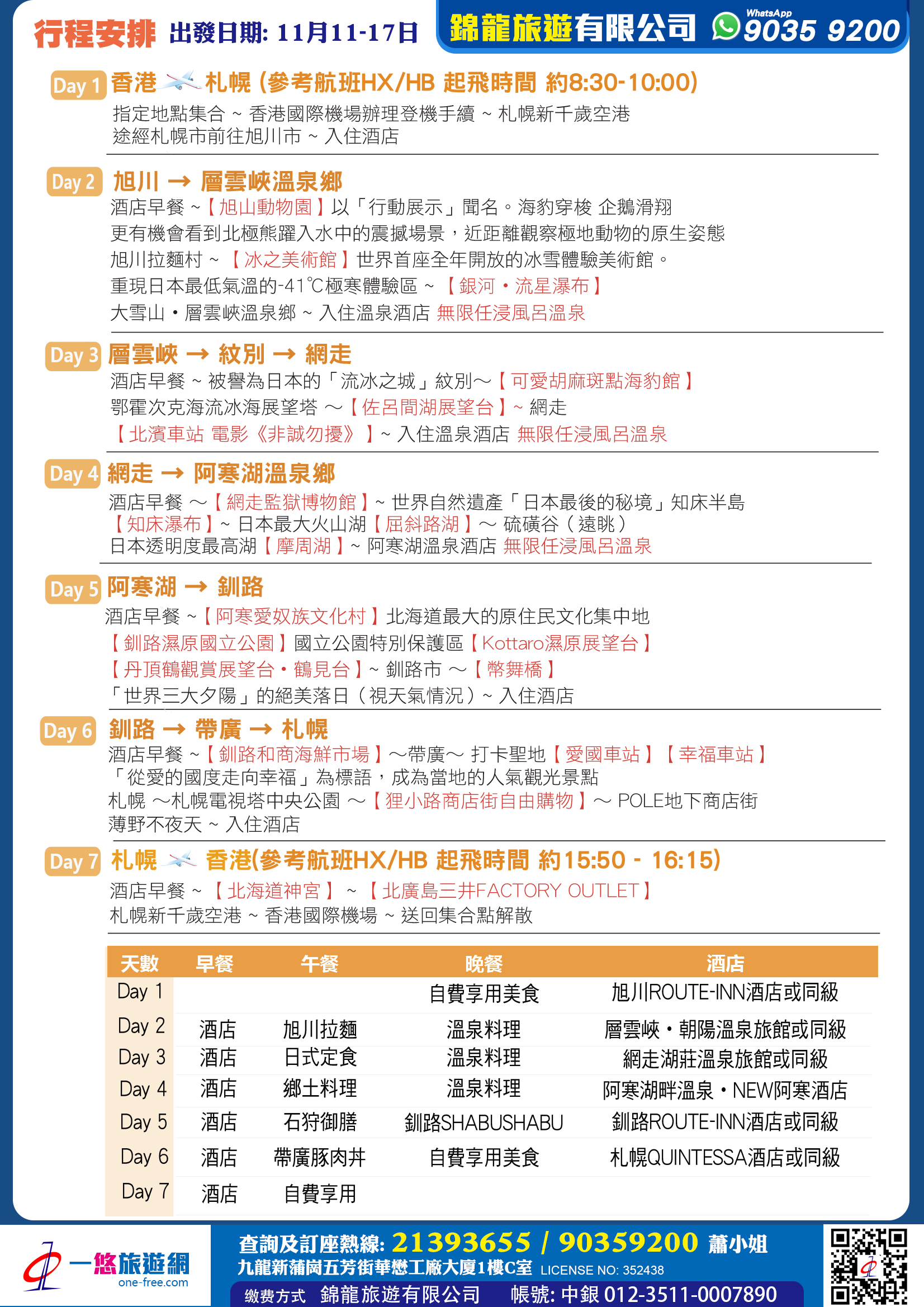 日本 北海道  深度+溫泉7天之旅 
